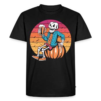 Skeleton on pumpkin - beer enjoyment for Halloween - Men's Premium Organic T-Shirt - black - Front - Nico (187cm)