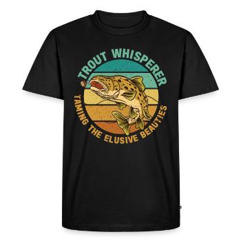 Pêche, Truite, Saumon, Pêcheur, Pêcheur, Perche - T-shirt Premium bio Homme - noir - Devant - Nico (187cm)