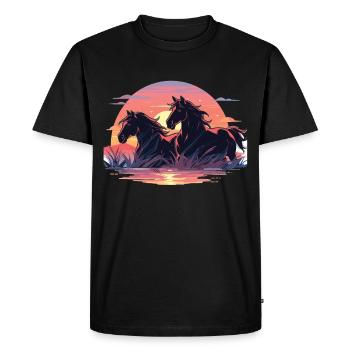 Horses, Sunset, Horse, Stallion, Riding - Men's Premium Organic T-Shirt - black - Front - Nico (187cm)