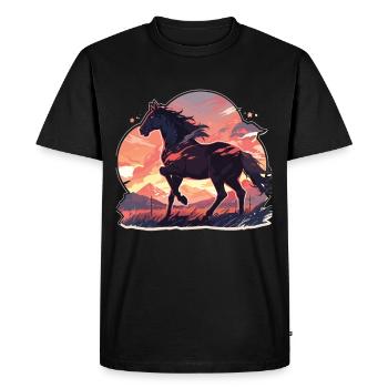 Chevaux, Cheval Noir, Cheval, Coucher De Soleil - T-shirt Premium bio Homme - noir - Devant - Nico (187cm)