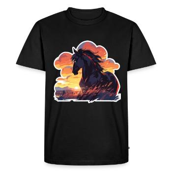 Chevaux, Cheval Noir, Cheval, Coucher De Soleil - T-shirt Premium bio Homme - noir - Devant - Nico (187cm)