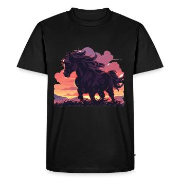 Chevaux, Cheval Noir, Cheval, Coucher De Soleil - T-shirt Premium bio Homme - noir - Devant - Nico (187cm)