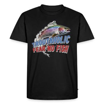 Pêche, Truite, Saumon, Pêcheur, Pêcheur, Perche - T-shirt Premium bio Homme - noir - Devant - Nico (187cm)