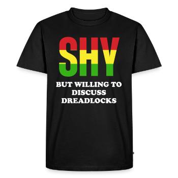 Shy but willing to talk about dreadlocks - Men's Premium Organic T-Shirt - black - Front - Nico (187cm)