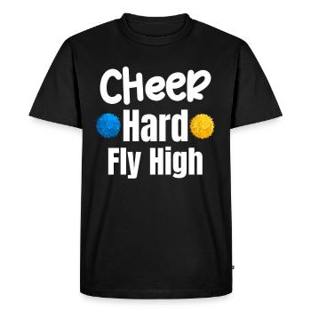 Cheer Hard Fly High Funny Flyer Football Backspot - Men's Premium Organic T-Shirt - black - Front - Nico (187cm)