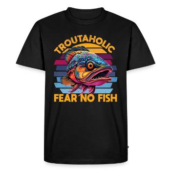 Pêche, Truite, Saumon, Pêcheur, Pêcheur, Perche - T-shirt Premium bio Homme - noir - Devant - Nico (187cm)