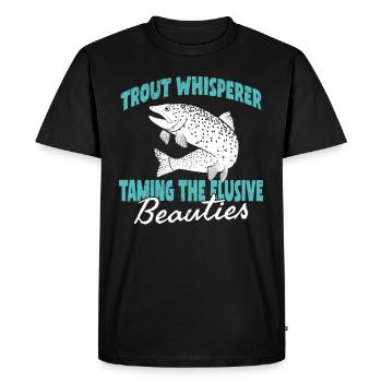 Pêche, Truite, Saumon, Pêcheur, Pêcheur, Perche - T-shirt Premium bio Homme - noir - Devant - Nico (187cm)
