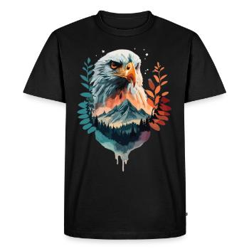 Eagle and mountain landscape in harmony - Men's Premium Organic T-Shirt - black - Front - Nico (187cm)
