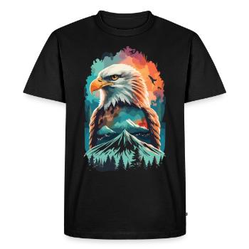Eagle and mountain landscape in harmony - Men's Premium Organic T-Shirt - black - Front - Nico (187cm)