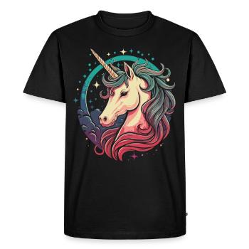 Magie de la nuit : Licorne dans le style de la bande dessinée - T-shirt Premium bio Homme - noir - Devant - Nico (187cm)