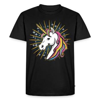 Pop Art Magic : Licorne dans le ciel nocturne - T-shirt Premium bio Homme - noir - Devant - Nico (187cm)