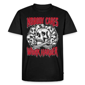 Nobody cares work harder | craft & fix the leak - Men's Premium Organic T-Shirt - black - Front - Nico (187cm)