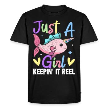 Drôle Pêcheur Fille Femme Pêcheur - T-shirt Premium bio Homme - noir - Devant - Nico (187cm)