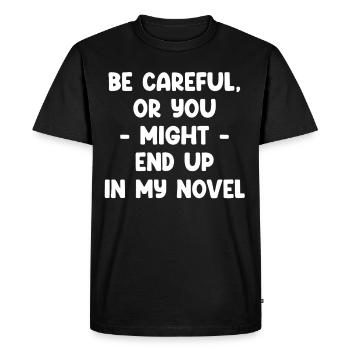 Attention, sinon vous risquez de vous retrouver dans mon roman - T-shirt Premium bio Homme - noir - Devant - Nico (187cm)