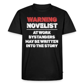 Avertissement romancier au travail romancier - T-shirt Premium bio Homme - noir - Devant - Nico (187cm)