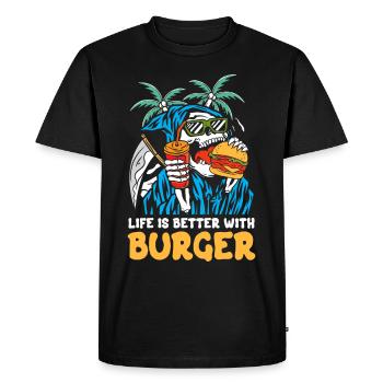La vie est plus belle avec le burger | Crâne de plage de faucheur - T-shirt Premium bio Homme - noir - Devant - Nico (187cm)