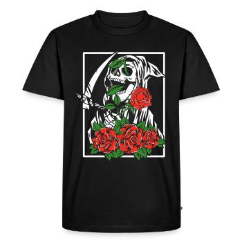 Reaper with roses | skull flowers - Men's Premium Organic T-Shirt - black - Front - Nico (187cm)