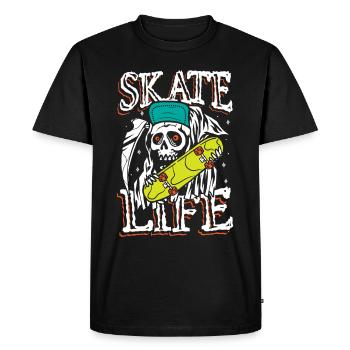 La vie de skate | Crâne punk roulant - T-shirt Premium bio Homme - noir - Devant - Nico (187cm)