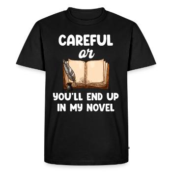 Attention, sinon vous risquez de vous retrouver dans mon roman - T-shirt Premium bio Homme - noir - Devant - Nico (187cm)