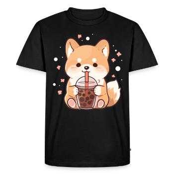 Kawaii Corgi Dog Drinks Boba Bubble Tea Chibi - T-shirt Premium bio Homme - noir - Devant - Nico (187cm)