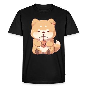 Kawaii Corgi Dog Drinks Boba Bubble Tea Chibi - T-shirt Premium bio Homme - noir - Devant - Nico (187cm)