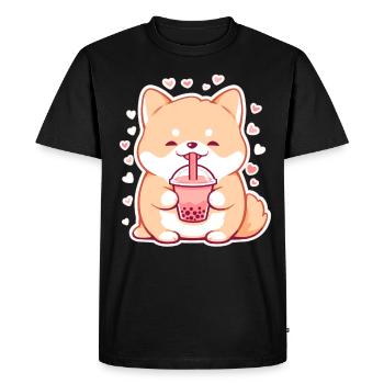 Kawaii Corgi Dog Drinks Boba Bubble Tea Chibi - T-shirt Premium bio Homme - noir - Devant - Nico (187cm)