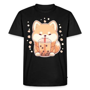 Kawaii Corgi Dog Drinks Boba Bubble Tea Chibi - T-shirt Premium bio Homme - noir - Devant - Nico (187cm)