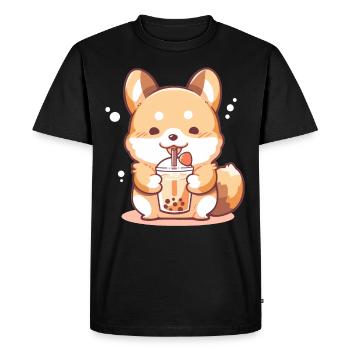 Kawaii Corgi Dog Drinks Boba Bubble Tea Chibi - T-shirt Premium bio Homme - noir - Devant - Nico (187cm)