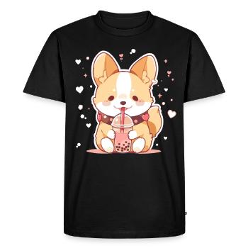 Kawaii Corgi Dog Drinks Boba Bubble Tea Chibi - T-shirt Premium bio Homme - noir - Devant - Nico (187cm)