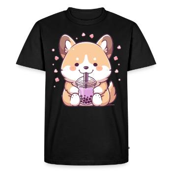 Kawaii Corgi Dog Drinks Boba Bubble Tea Chibi - T-shirt Premium bio Homme - noir - Devant - Nico (187cm)