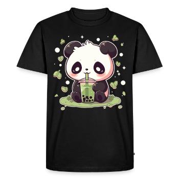 Kawaii Panda boit Boba Bubble Tea Chibi - T-shirt Premium bio Homme - noir - Devant - Nico (187cm)