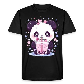 Kawaii Panda boit Boba Bubble Tea Chibi - T-shirt Premium bio Homme - noir - Devant - Nico (187cm)