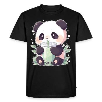 Kawaii Panda boit Boba Bubble Tea Chibi - T-shirt Premium bio Homme - noir - Devant - Nico (187cm)