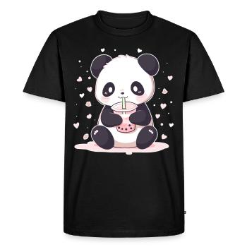 Kawaii Panda boit Boba Bubble Tea Chibi - T-shirt Premium bio Homme - noir - Devant - Nico (187cm)