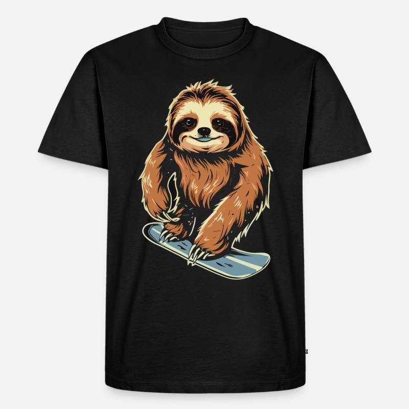 Snowboard Sloth: Coole Abfahrt - Männer Premium Bio T-Shirt - Schwarz