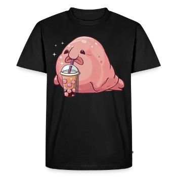 Kawaii Blobfish Boba Bubble Milk Tea - Men's Premium Organic T-Shirt - black - Front - Nico (187cm)