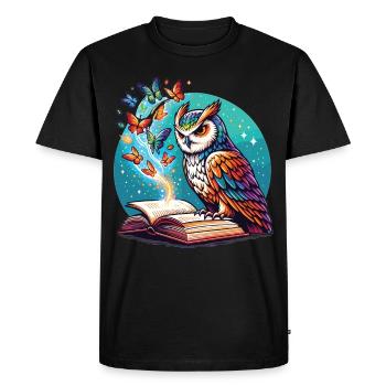 Livre Rêve avec hibou et papillons - T-shirt Premium bio Homme - noir - Devant - Nico (187cm)
