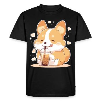 Kawaii Corgi Dog Drinks Boba Bubble Tea Chibi - T-shirt Premium bio Homme - noir - Devant - Nico (187cm)