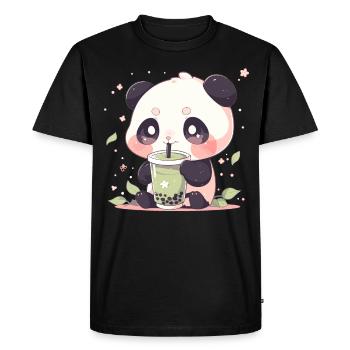 Kawaii Panda boit Boba Bubble Tea Chibi - T-shirt Premium bio Homme - noir - Devant - Nico (187cm)
