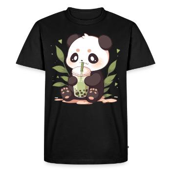 Kawaii Panda boit Boba Bubble Tea Chibi - T-shirt Premium bio Homme - noir - Devant - Nico (187cm)