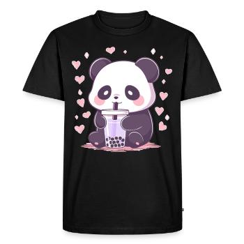 Kawaii Panda boit Boba Bubble Tea Chibi - T-shirt Premium bio Homme - noir - Devant - Nico (187cm)