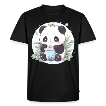Kawaii Panda boit Boba Bubble Tea Chibi - T-shirt Premium bio Homme - noir - Devant - Nico (187cm)