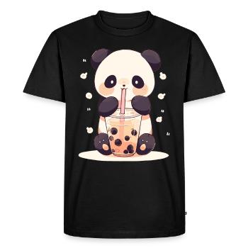 Kawaii Panda boit Boba Bubble Tea Chibi - T-shirt Premium bio Homme - noir - Devant - Nico (187cm)