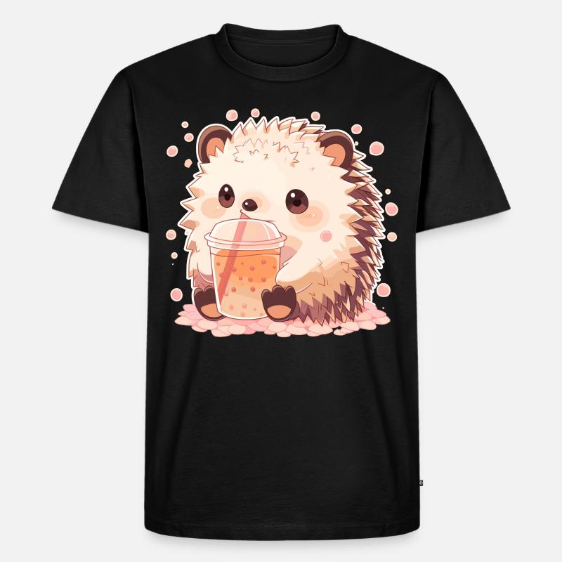 Kawaii Hedgehog Drinks Boba Bubble Tea Chibi - Men's Premium Organic T-Shirt - black