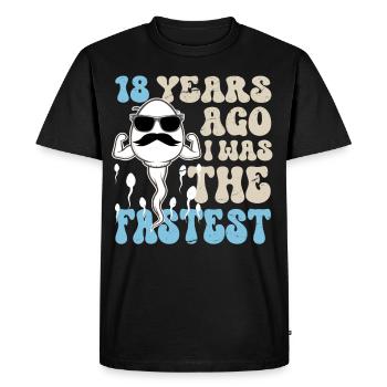 18e anniversaire 18 ans J’étais le plus rapide - T-shirt Premium bio Homme - noir - Devant - Nico (187cm)