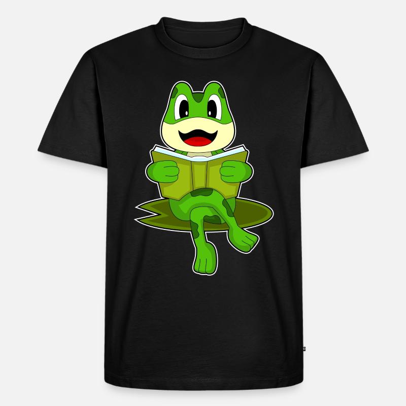 Frosch Nerd Buch - Männer Premium Bio T-Shirt - Schwarz