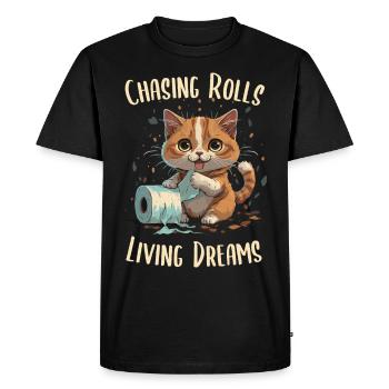Rouleaux de papier culbutants : chat joueur - T-shirt Premium bio Homme - noir - Devant - Nico (187cm)