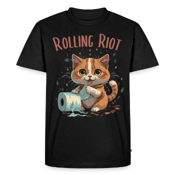 Aventure du rouleau de papier : Chat mignon - T-shirt Premium bio Homme - noir - Devant - Nico (187cm)