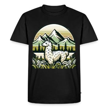 Mountaineer Lama : Aventure dans les hauteurs - T-shirt Premium bio Homme - noir - Devant - Nico (187cm)