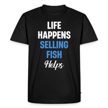 La vie arrive : vendre du poisson aide - T-shirt Premium bio Homme - noir - Devant - Nico (187cm)
